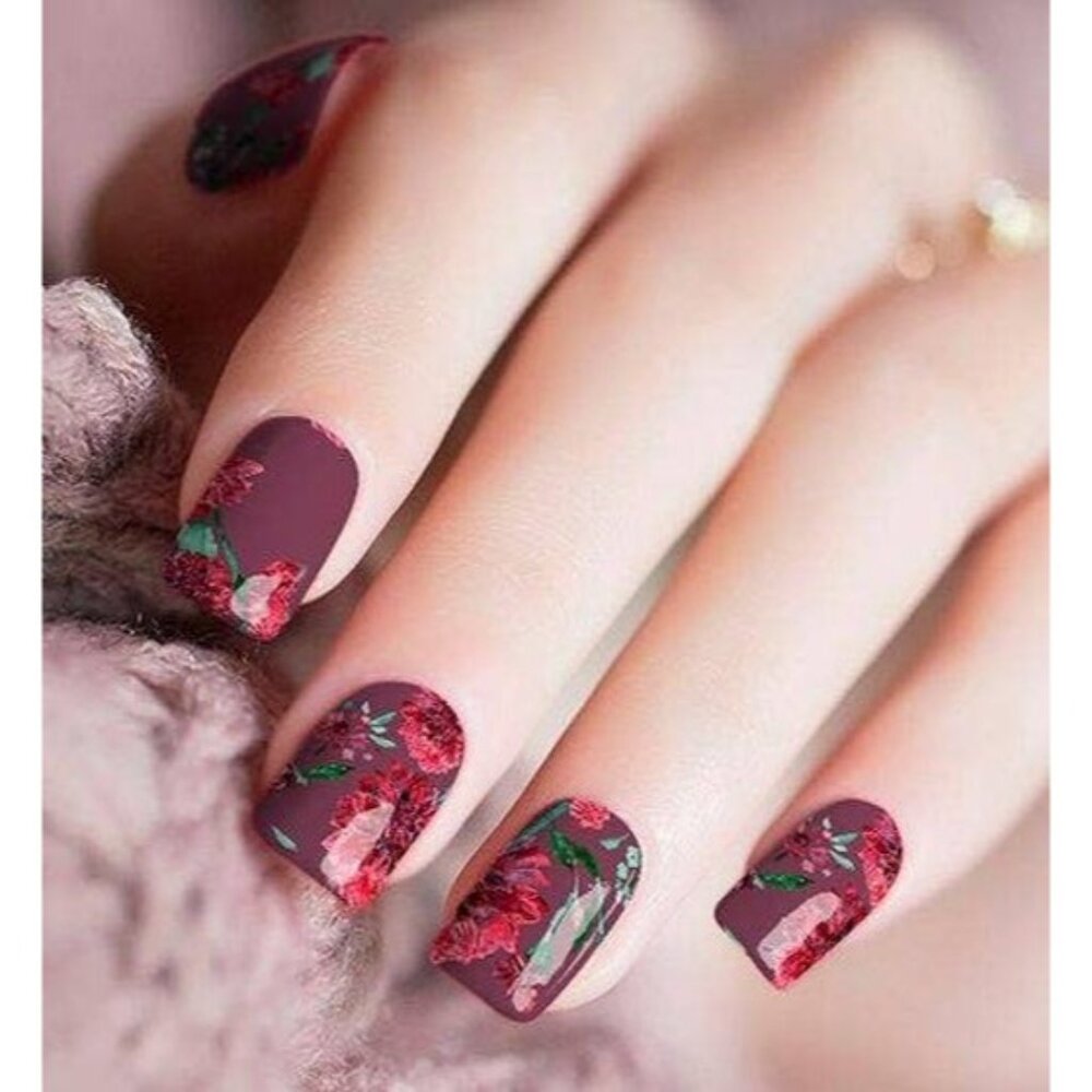 Candied Nails 100% Real Nail Polish Strips Floral 16 Pack Lasts 10 Days Non-Toxi